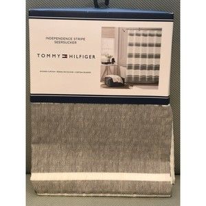 Tommy Hilfiger White Gray Independence Stripe Sheersucker Fabric Shower Curtain